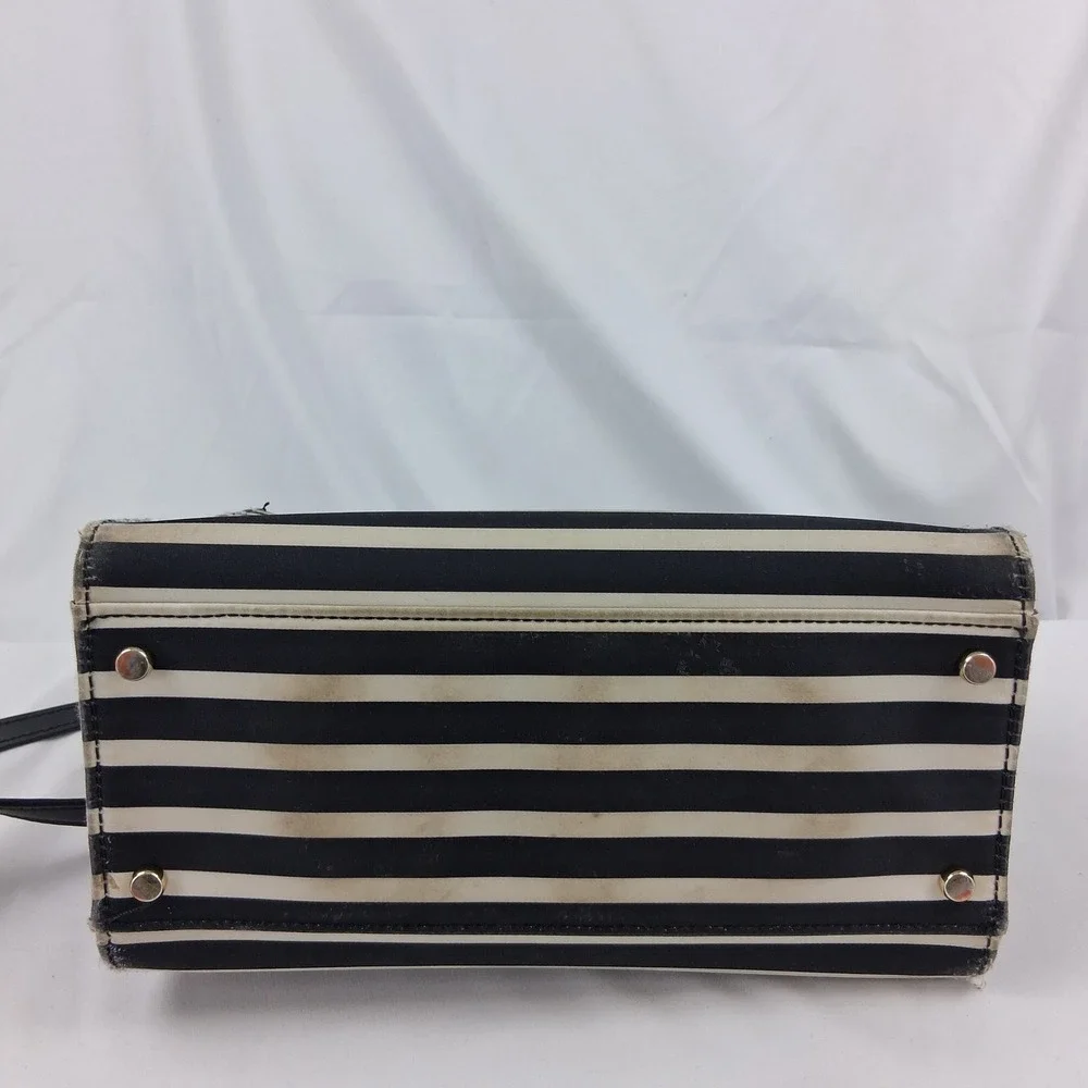 Kate Spade New York Black Cream Striped Satchel Crossbody Bag R00675